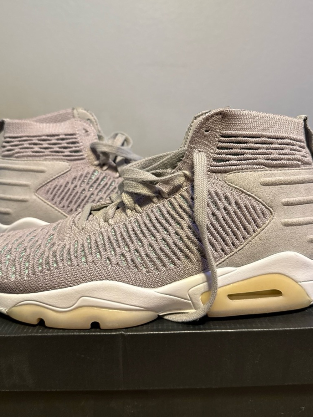 Jordan Women's Mid-Top Knit Sneakers in Light Gray